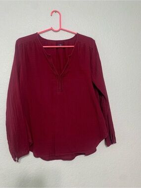 GAP Burgundy Long-Sleeve V-Neck Peasant Tunic
